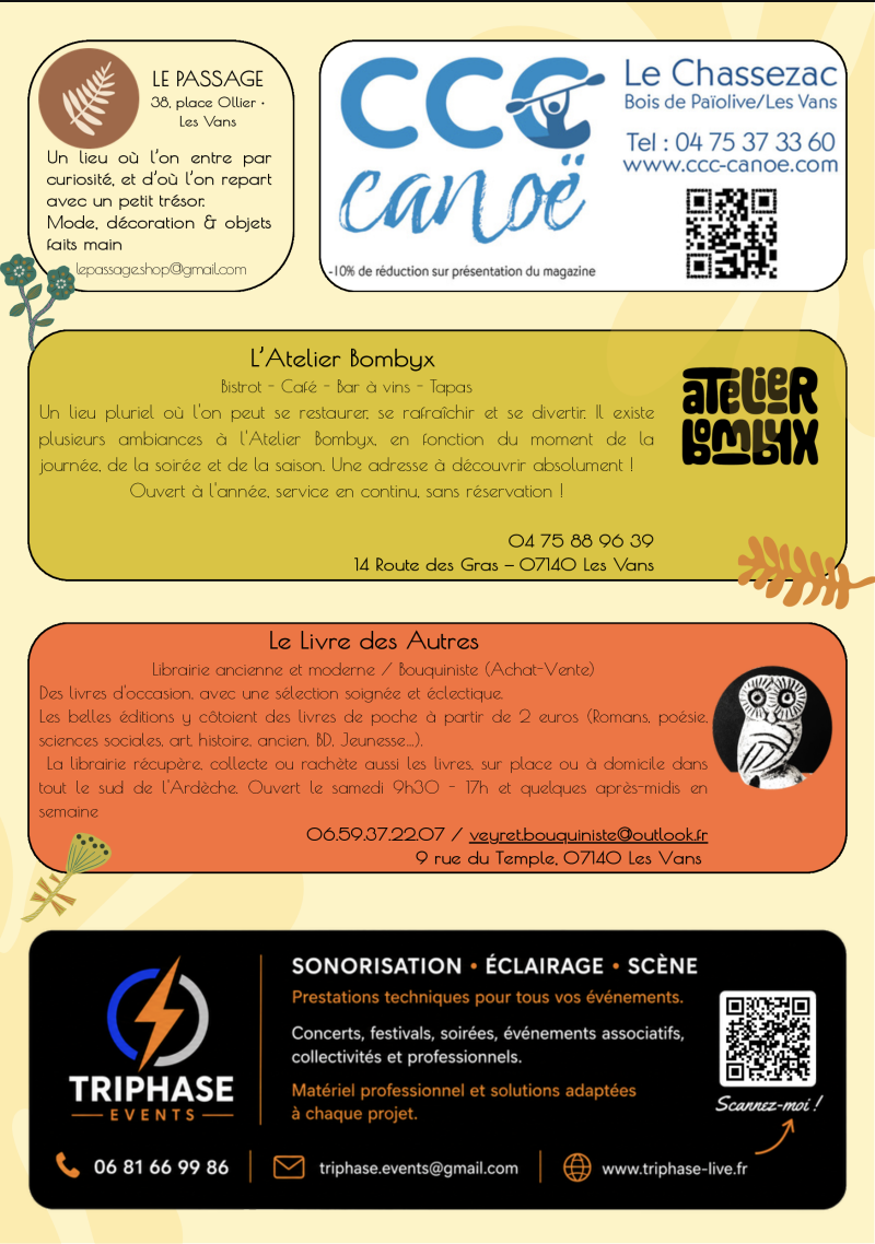 Encarts du Passage, de CCC Canoë, de l’Atelier Bombyx, du Livre des Autres et de Triphase Events